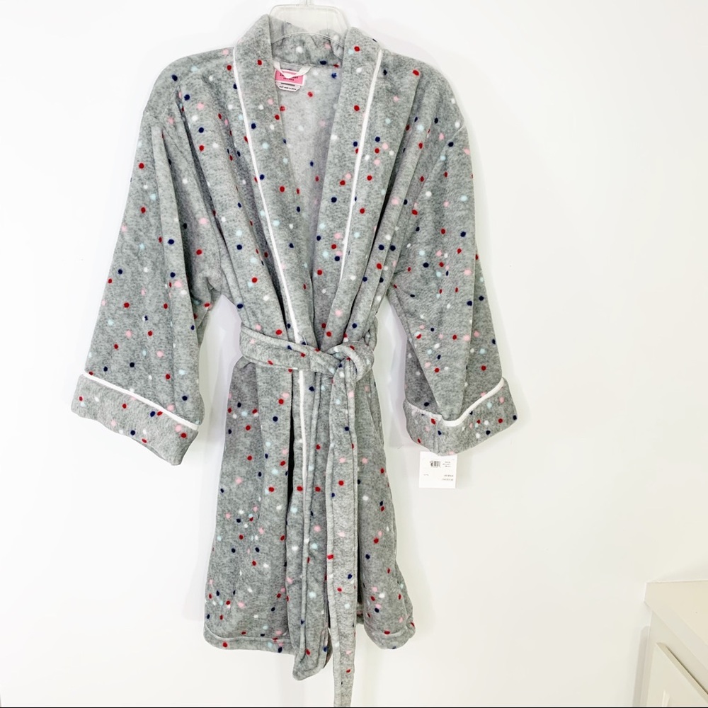 Kate spade Grey Multi Dot Fleece Tie Robe NWT XS/S - Picture 7 of 10